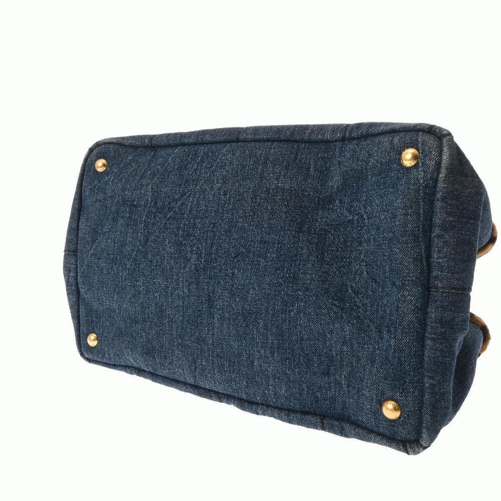 PRADA Canapa 2way Tote Leopard Navy Blue Calf Hair Denim Bag - Picture 5 of 9